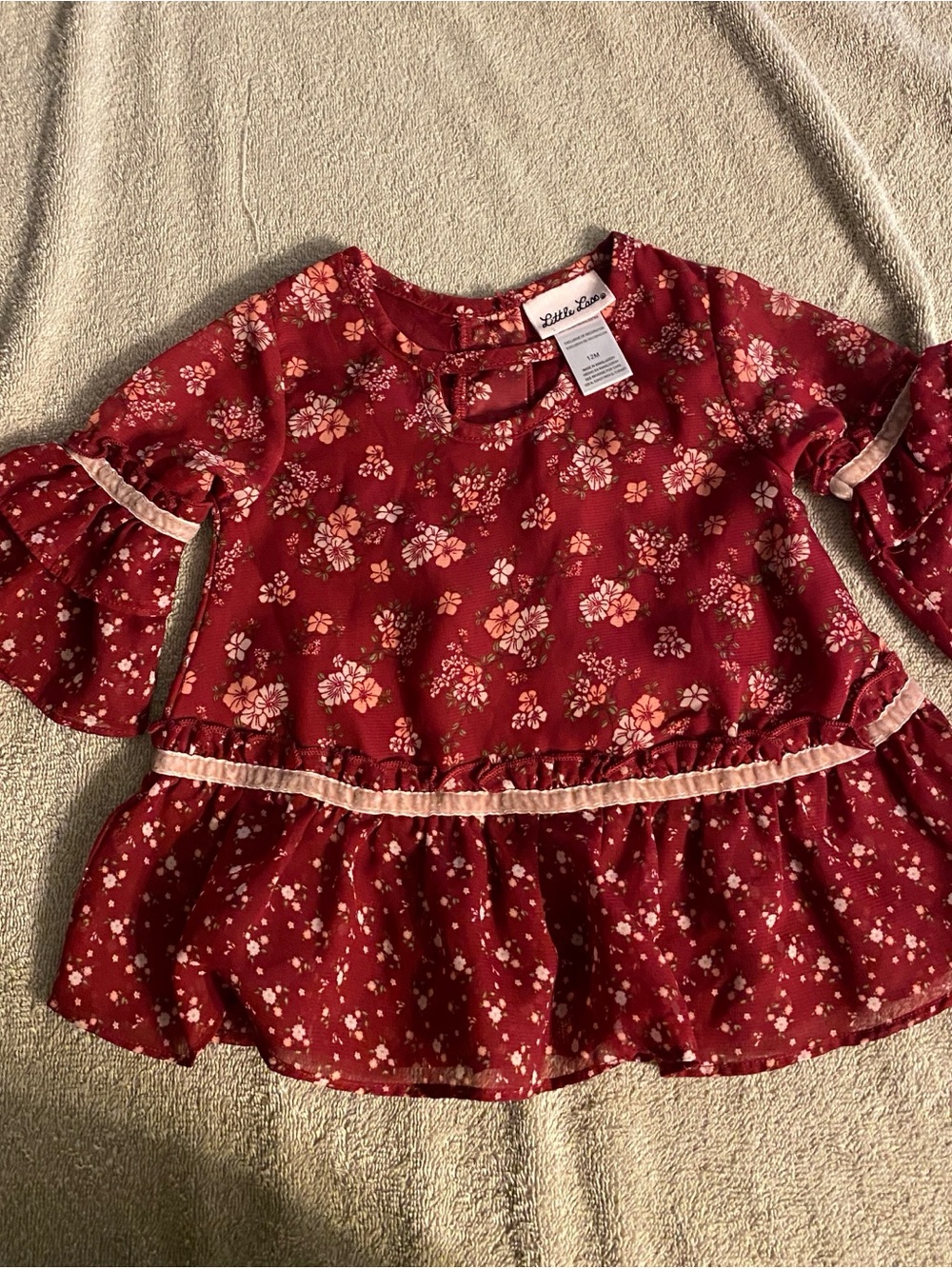 Little Lass Burgundy Floral Peplum Dress